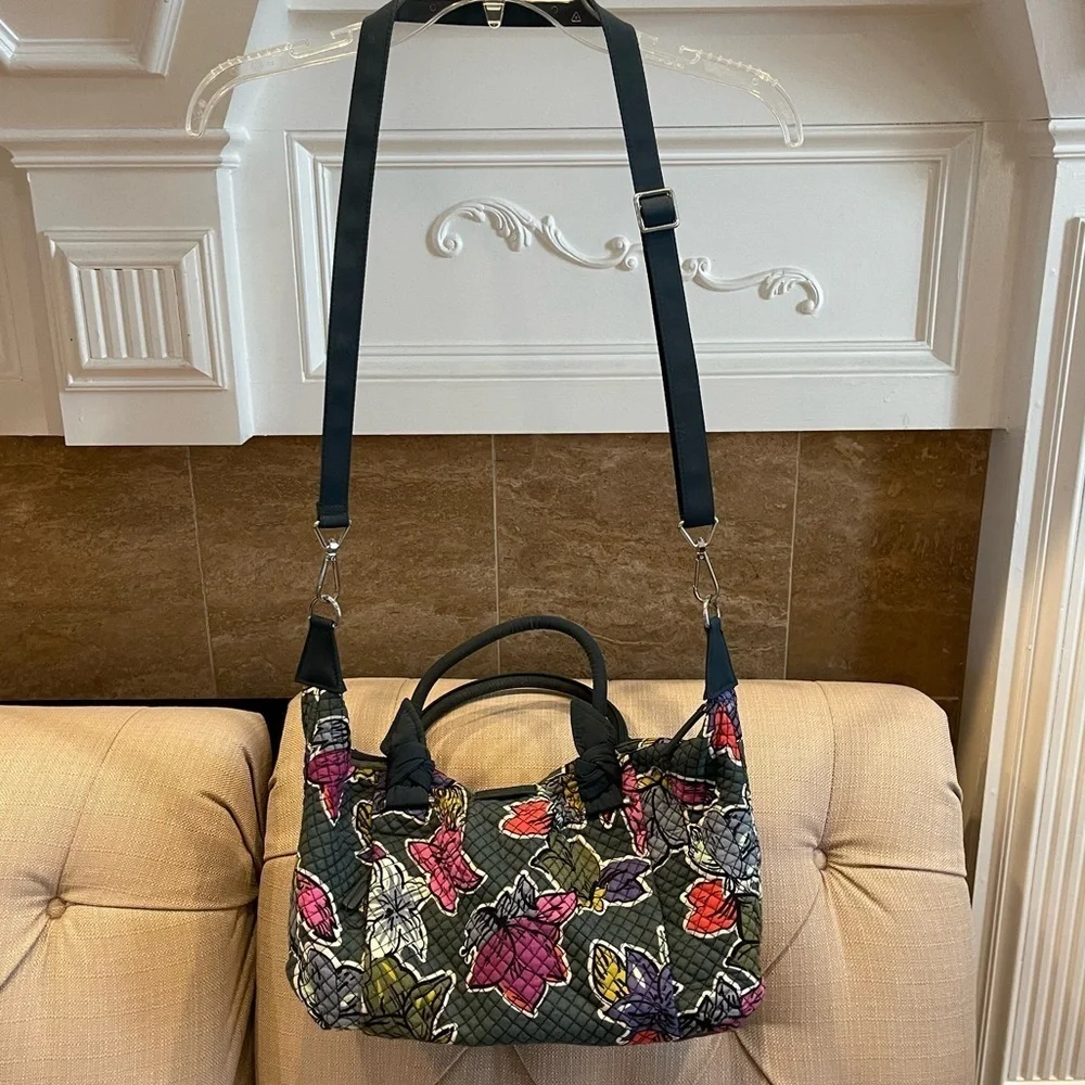 Vera Bradley Hadley Satchel Falling Flowers Bag Green Cross body